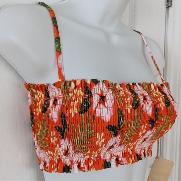 CABANA del sol smacked top tropical flowers orange pink swimsuit size Small New - Picture 2 of 6